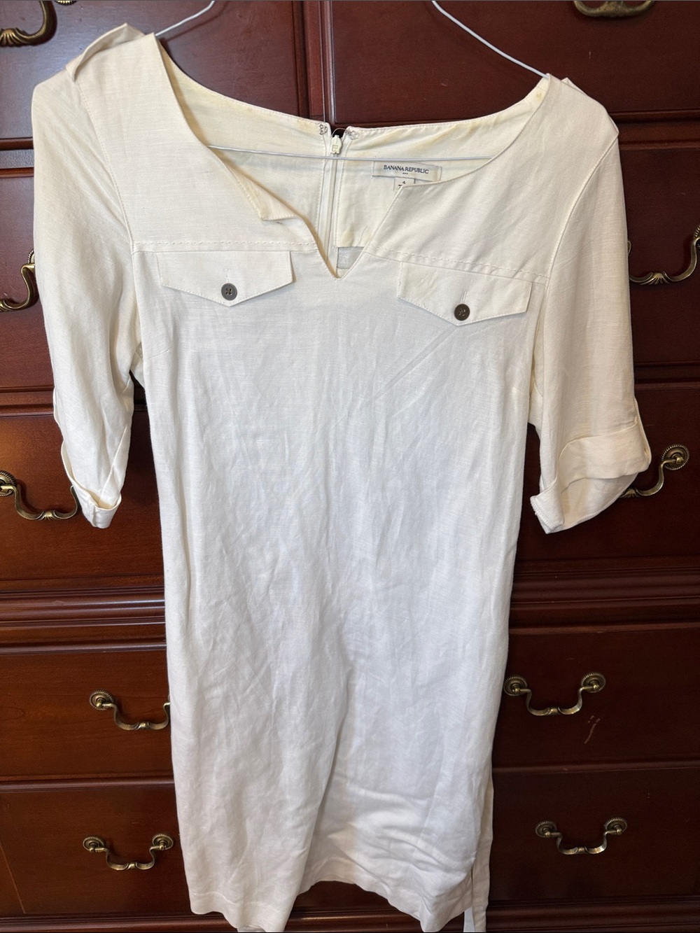 BR Cream Notch-Neck Linen Shift size 4